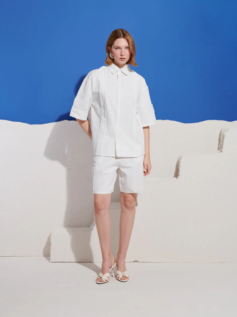 Chalk Crochet Trim Shirt - Image 4