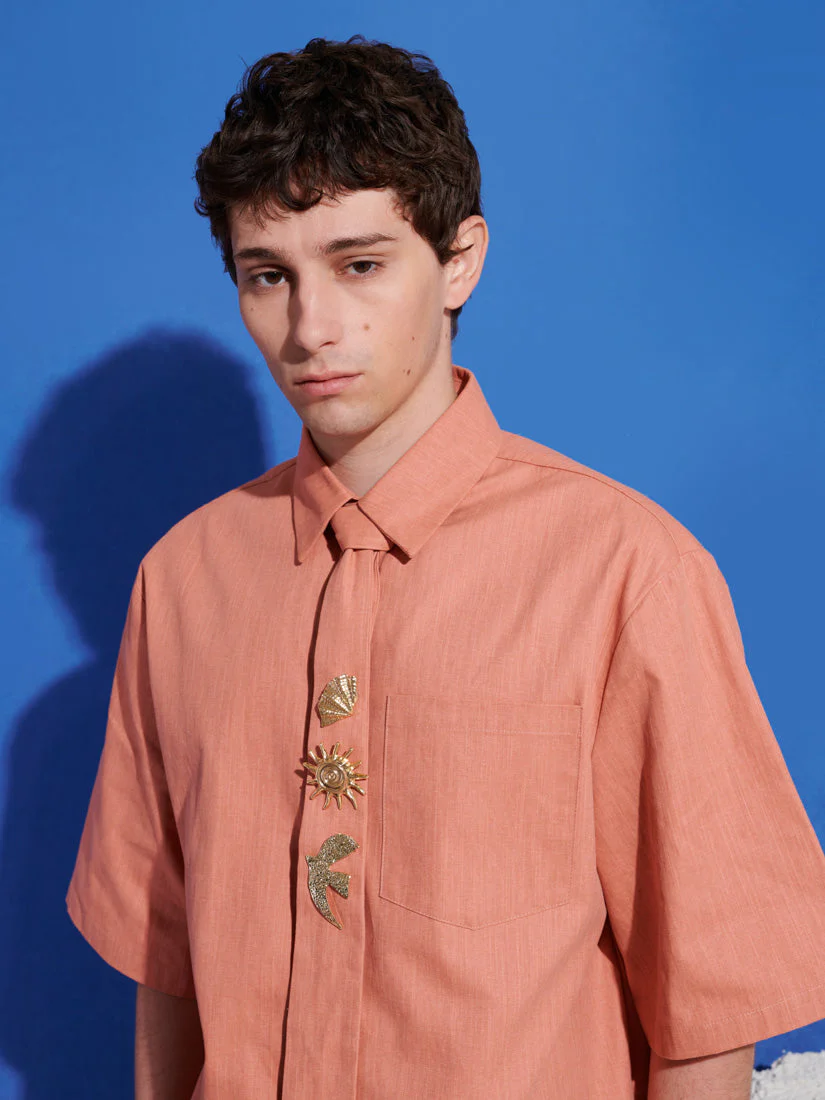Ochre Boxy Shirt with Tie Pins - Image 7