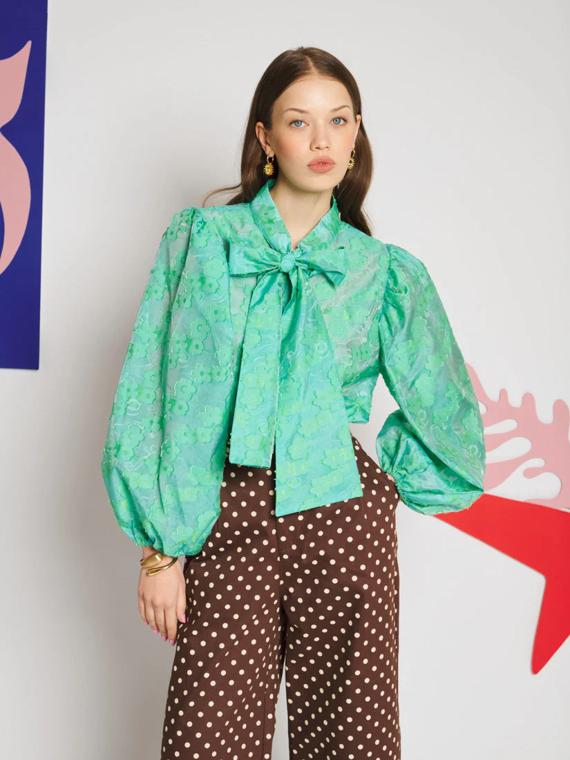 Vine Jacquard Bow Blouse