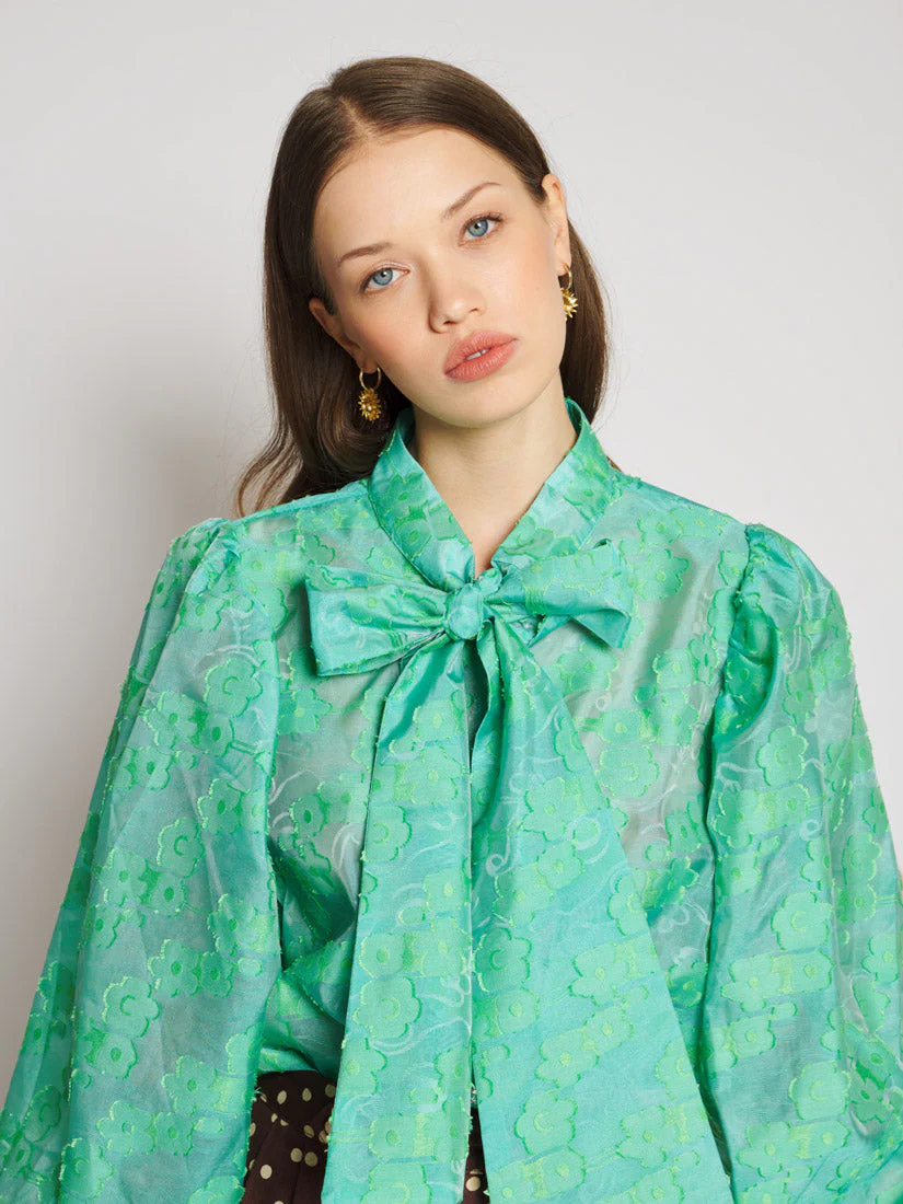 Vine Jacquard Bow Blouse - Image 5
